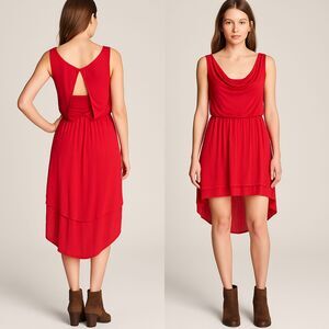 Free People Two Timer Red Cowl Neck Hi-Low Dress Textured Double Layer S NWT